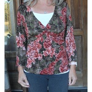 Vintage Floral and Sequin Print Top!